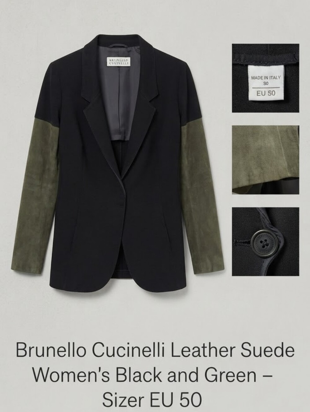 Brunello Cucinelli Leather Suede Women's Black and Green Blazer Size Eu 50